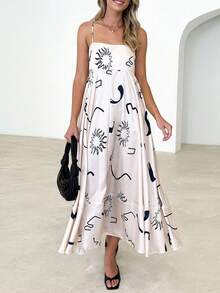 Women Y2K Maxi Dress Smocked Spaghetti Strap Sleeveless Long Flowy Dress Boho Backless Aline Long Dress Summer Casual Beach Sun Dress - màu đen - Xem 1