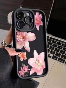 1 件简约粉色百合花朵图案防震 TPU 手机壳适用于 Apple 17Pro Max/17 Air/16Pro Max/15Plus/14/13/12/11/8P/XSMAX 和 Galaxy S24 Ultra/S23FE/S22/S21/S20/A52S/A15/A03 - 彩色 - 查看 3