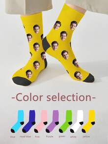 1双定制父亲节袜子，定制印花袜子，个性化趣味表情袜子，定制照片袜子，父亲节礼物，送给挚友的礼物，周年纪念礼物，情人节礼物，生日礼物，结婚礼物，母亲节礼物，送给爸爸/妈妈的礼物，送给女朋友/男朋友的礼物，送给她的/他的礼物，时尚秋季，色彩缤纷，可爱，萌趣，简约，趣味，定制，独特，个性化，送给他的理想礼物，送给她的理想礼物，男朋友，女朋友，家人，朋友，她，圣诞家居氛围，舒适 - 彩色 - 查看 4