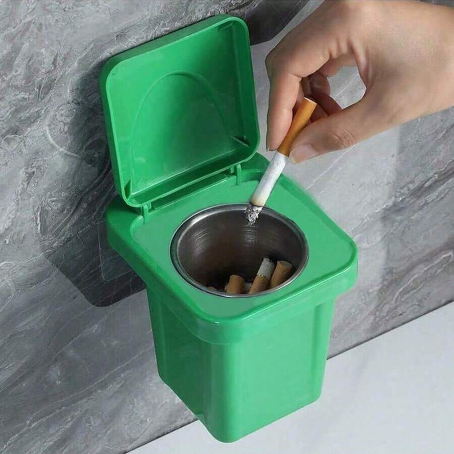 Stainless Steel Wall-Mounted Ashtray With Cover - Fly Ash Proof, Creative Home & Bathroom Decor - Multicolor - View 1