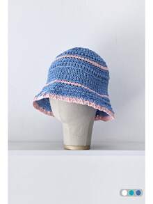 1 件装复古双色条纹草编渔夫帽，百搭女士紧凑型渔夫帽 - 彩色 - 查看 21