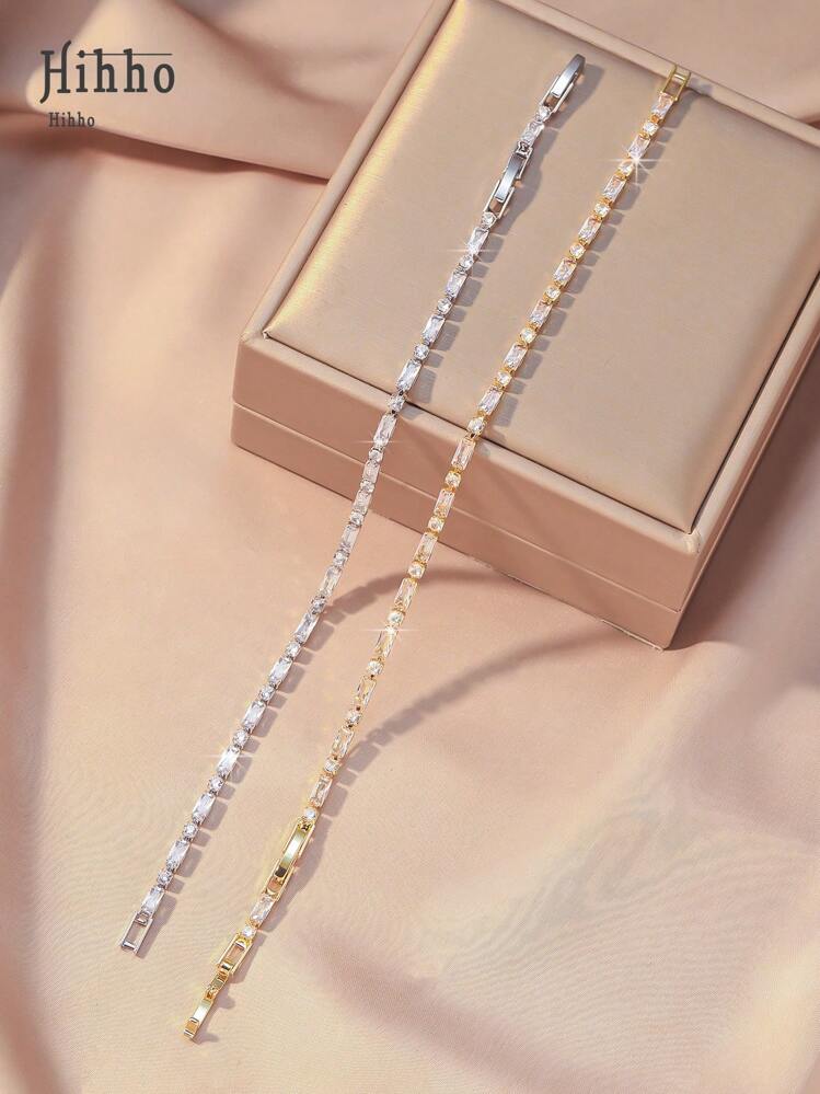 Hihho سوار نسائي من الذهب، سوار تنس كلاسيكي مرصع بالزركونيا المتلألئة، مع سلسلة قابلة للتمديد، طول قابل للتعديل، مجوهرات للارتداء اليومي المتنوع، مجوهرات عيد الميلاد - سوار التنس - مشاهدة 1