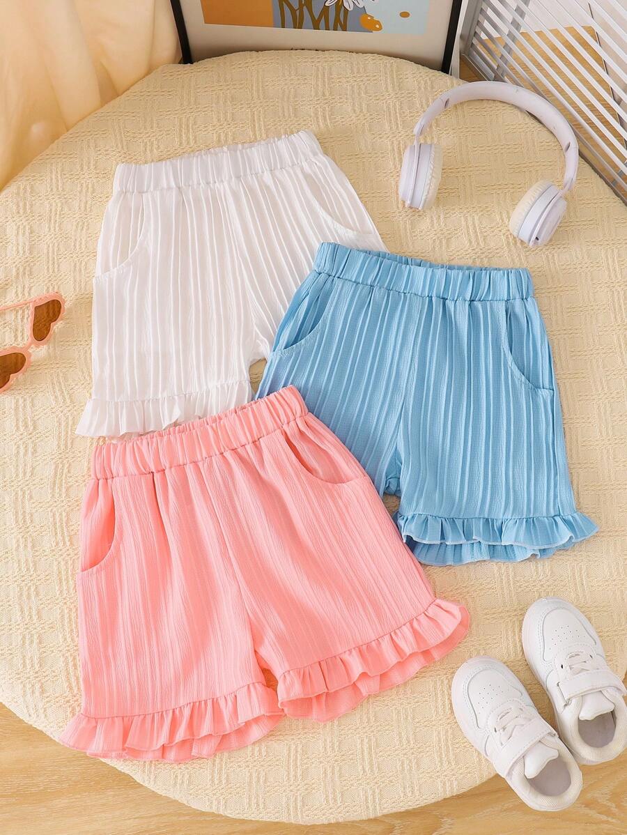 Set da 3 pantaloncini da ragazza per l'estate, nuovi pantaloncini casual leggeri per bimbi del 2025, polivalenti