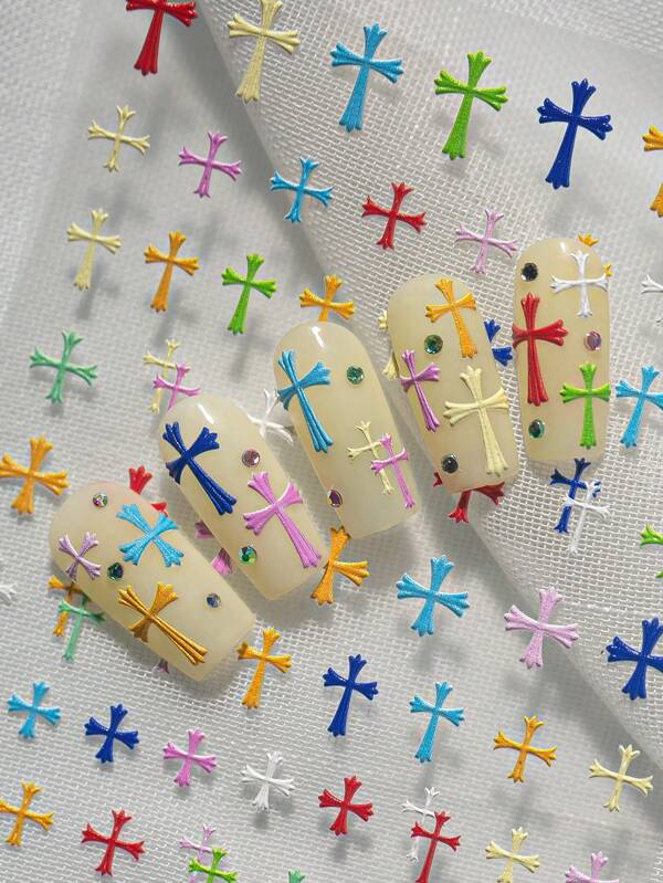 1 Macaron Color Cross, Nail Art Sticker Pink, Colorful Cross Suitable For Personal DIY Use By Women And Girls