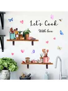 Kitchen Stickers/Decorative Stickers English Kitchen Utensils Ingredients Bee Butterfly Stickers Waterproof And Dustproof Stickers, 1 Piece Pvc Material Removable Wear-Resistant Stickers, Suitable For Kitchen Decoration, Wall Decoration, Restaurant Decoration, Wall Stickers 23.62 * 11.81 Inches, Interesting Birthday Gifts, Graduation Gifts, Make Your Home A New Look