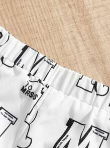 2pcs Back To School Outfit For Baby Boys: Casual Shirt And Sports Shorts Set With Allover Cute Letter Print, Summer