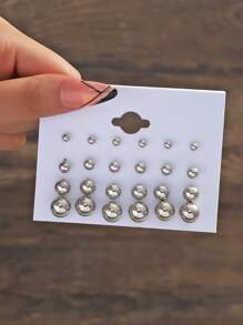12 paires de boucles d'oreilles fantaisie à perles, couleurs or, argent, blanc, noir