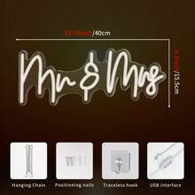 1 Pezzo Insegna Al Neon Mr & Mrs - Luminosità Regolabile, Luce Gialla Calda, Design Corsivo Moderno, Decorazione A Parete Alimentata USB Per Matrimoni, Anniversari, San Valentino, Camera Da Letto E Decorazione Per Feste