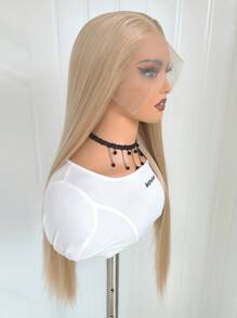 13x4铂金色蕾丝前假发，26英寸长直发合成蕾丝前假发，预先拔毛的发际线，耐热纤维发丝，柔顺直发假发，适合女性，可用于角色扮演、派对、日常佩戴。 - 金色 - 查看 6