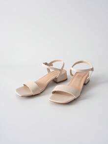 中跟厚底女式凉鞋，2024夏季新款，高跟踝带凉鞋，圣诞节冬季圣诞礼物 - 米色 - 查看 1