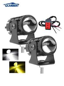 GLANBERT 2 piezas/paquete Faro de motocicleta con interruptor, luz mini de aluminio LED, diseño de foco de doble color, adecuado para motocicletas y vehículos eléctricos - Multicolor - Ver 2