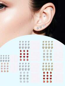 26Pcs Fake Piercing Set, Non Piercing Earring Studs, Fake Belly Rings, Fake Nose Rings, 24pcs CZ Studs And 2 Sheets Stickers For Women Man Daily Wear No Pierced Jewelry - Multicolor - View 7