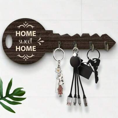 1pc Fashionable Wooden Key Hook - Wall Mounted Key Holder, Painted Surface, Easy Installation, Suitable For Living Room, Apartment, Holiday Gift Room Decor Bedroom Decor Home Decor Wall Decor
