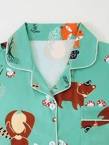 Set de 3 piezas de pijama casual de mujer con mangas cortas, que incluye shorts y pantalones largos, manga corta con cuello y botones, cómodo y holgado, adecuado para usar en casa en todas las estaciones - Verde - Ver 3
