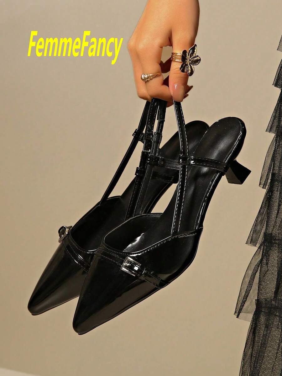 女士时尚优雅新款尖头性感中跟鞋，闪亮漆皮设计派对/正式场合凉鞋，夏季小猫高跟鞋，酒红色、黑色、白色、红色、7 月 4 日蓝色，优雅高跟鞋