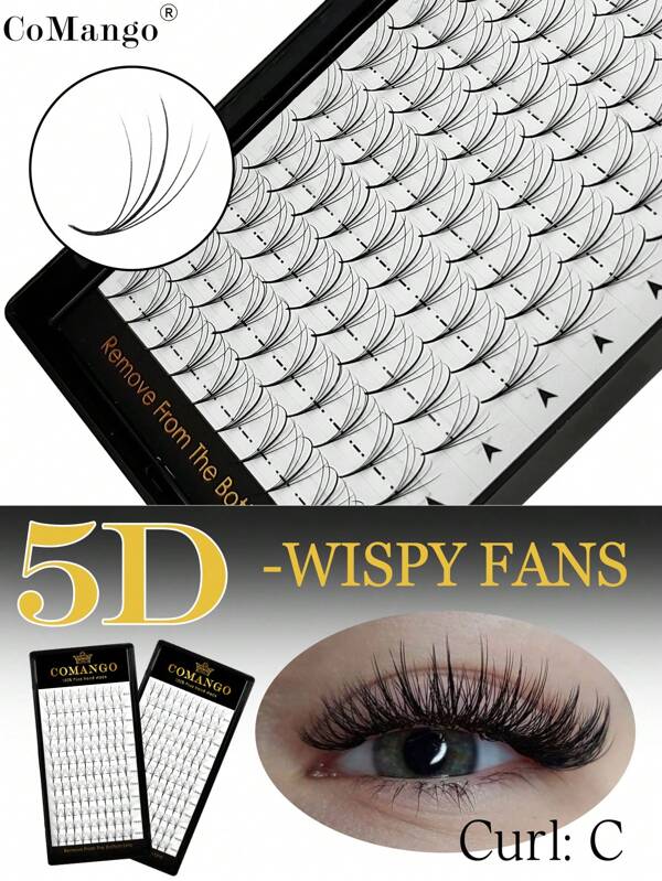 CoMango 120 éventails C Curl 5D effilés Rallonges de cils préfabriqués 0,07 mm Base pointue Éventails hybrides préfabriqués Faux cils de vison effilés en pointe en gros de bouquets de cils, bouquets de cils, cils individuels, faux cils