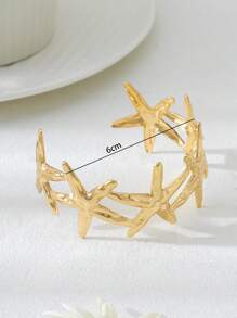 1pc Summer Holiday Beach Island Style Creative Golden Textured Starfish Bracelet For Women, Suitable For Travel / Vacation / Daily Wear
