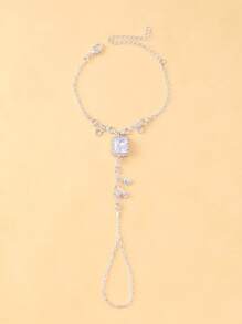 1 Peça Nova Pulseira Corrente de Mão com Strass, Ornamento de Mão Geométrico Quadrado Minimalista para Mulheres