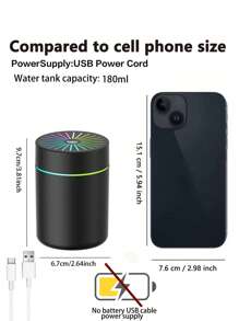 1 pieza Nuevo humidificador de aromaterapia USB con luz de colores, máquina compacta y portátil de 180ml, humidificador de aire para belleza de mujer, para uso en dormitorio, coche, hogar, dormitorio, sin batería, alimentado por USB