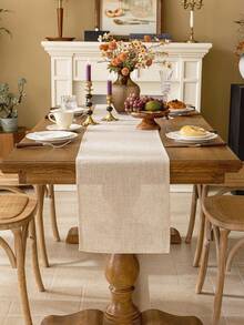 1 szt. Prostokątny bieżnik na stół morelowy, amerykańska prosta, jednokolorowa dekoracja stołu, zmywalny pokrowiec na stół jadalny, kredens, szalik na półkę, odpowiedni do kuchni, jadalni, kempingu, imprezy, świąt, dekoracji ślubnych, dnia ojca, prezentu na Święto Dziękczynienia