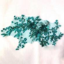 1pc 3D Lace Flower Embroidered Floral Patch, Green & Purple, Decoration For Wedding Dresses, Garments - Multicolor - View 8
