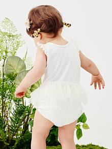 mini bala Baby Girls' Mesh Romper – Airy  With Skirt – Trianglar Gusset Design - Original White - View 3