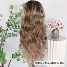 13X4 Free Part Black Green Highlights Body Wave Lace Front Wigs Pre Plucked Soft Long Wavy Hair Wigs Heat Resistant Wave Wigs Glueless Christmas Wig Long Wavy Synthetic Lace Front Wigs For Women Perfect For Daily Wear & Parties - Màu nâu highlight - Xem 8