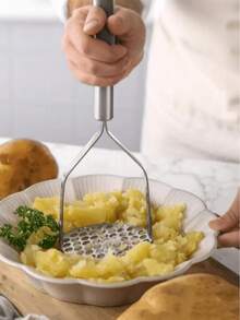 1pc Stainless Steel Potato Masher, Vegetable Masher, Wavy Potato Masher, Manual Vegetable And Fruit Crusher, Kitchen Pressing Tool For Smooth Mashed Potatoes, Vegetables And Fruits, Kitchen Gadget, Ideal For Kitchen Vegetable And Fruit Puree, Kitchen Essential | Modern Kitchen Tool | Durable Kitchenware, Vegetable Fruit Tool, Potato Masher (Color/Style Random) - Multicolor - View 8