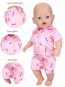 2pcs/Set 16-18 Inch Reborn Doll Clothes, Pink Pajama Outfit Suit, Fits 43cm Dolls (Doll Not Included)
