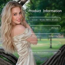 26 Inch Long Wavy Ombre Brown To Blonde Wig Women - Middle Part Synthetic Heat Resistant, Natural Looking Wig Daily Wear & Cosplay - Brown Ombre Blonde - View 2