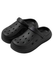Plain Color Platform Casual Hollow Out Sandals For Men & Women, Large Size, Suitable For Vacation, Basketball, Driving, Beach, Running, Anti-Slip And Breathable Closed Toe Slippers - Black - View 7