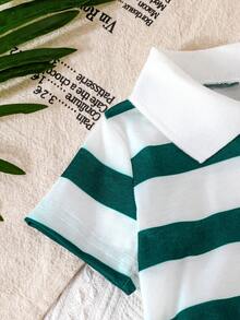 4pcs/Set Toddler Boys Fashion Casual Star & Stripe Patterned Short Sleeve Top And Solid Color Shorts Summer Outfit - Green - View 8