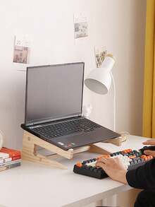 1pc/2pcs Wooden Laptop Stand, Elevated Gaming Laptop Stand, Elevated Computer Desktop Cooling Base - Wood Color - View 8