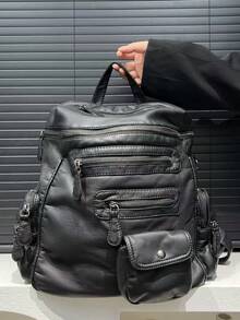Ladies' Fashionable Y2K Vegan Leather Backpack With Large Capacity, Vintage And Spicy Girl Made Old Shoulder Bag, Multiple Pockets, Rivet Women's Wallet Suitable For Daily Commuting, Is A Perfect Holiday Gift - màu đen - Xem 6