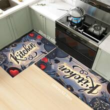 Kitchen Rug And Mat Set With My Kitchen Phrase Pattern, Non-Slip Washable, Kitchen Cushion, Smooth Soft Comfortable Easy To Clean Material, Suitable For Bedroom, Living Room, Dining Room, Kitchen, Bathroom, Entryway