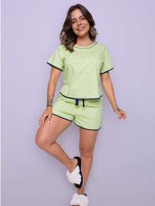 Women's Short Sleeve Pajamas Daisies Green - 青檸色 - 查看 3