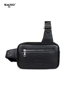 Men's Diagonal Shoulder Bag, Vintage Print, Side Pocket, Messenger Bag, Chest Bag, Waist Bag, Multipurpose, Suitable For Commuting & Leisure, Minimalist Style, Black, Great Gift For Boyfriends, Fashionable