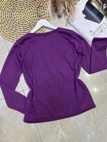 Long Sleeve Blouse In Soft Fabric With Rhinestones - Rusty Rose - View 3