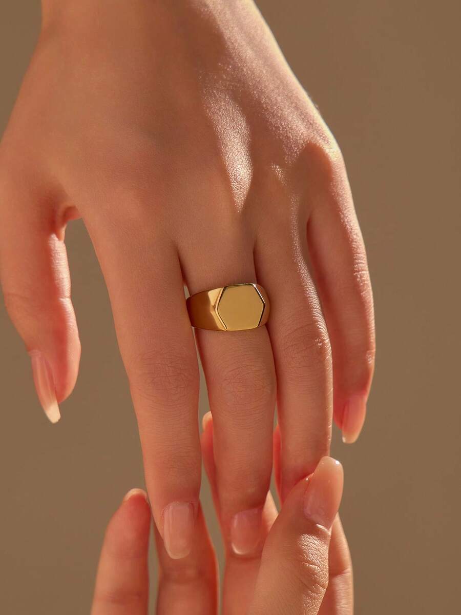 1pc Stainless Steel Golden Yellow Heart Shape Simple Ring, Suitable For Daily Decoration Or Gift Giving - Yellow Gold - View 1