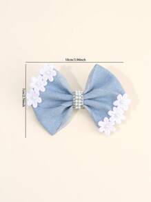 2pcs Denim Hair Bows For Women Girls Solid Color Denim Bow Alligator Clips With Pearl Flower Elegant Vacation Bow Hair Clips Casual Bow Barrettes Women Hair Accessories ,Flat Claw Clip