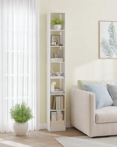 Hzuaneri Librería, Estantería, para Salón, Estudio, Oficin, Dormitorio, Estilo Escandinavo, 7-Tier, Blanco