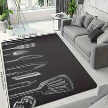 1pc Simple & Versatile Cutlery Printed High-Rebound Water Absorption Anti-Slip Kitchen Decor Mat, Suitable For Dining Room, Kitchen, Entryway And More - Multicolor - View 11