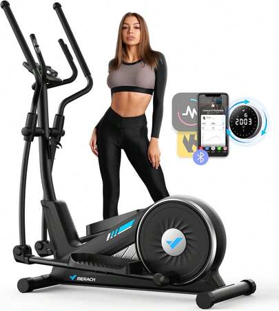  Auto Resistance Adjustment Elliptical Exercise Machine For Home Use, Elliptical Machine With Hyper-Quiet Magnetic Drive System, Fitness Equipment For Home Sports,16-Level Resistance Adjustment, 15.5IN Stride, 350LBS Loading Capacity, MERACH App