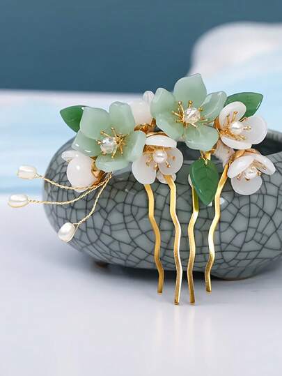 1件精美手工古风汉服发簪发饰，复古发夹，复古流苏发饰，发饰，梳子，侧梳，婚礼，头饰