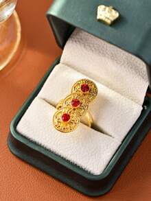 1 chiếc nhẫn cổ điển có thể điều chỉnh kích cỡ, mạ vàng, đính đá Zirconia đỏ/ngọc lục bảo/đen/xanh ngọc, dành cho nữ, trang sức cưới Trung Đông, hoàn hảo cho tiệc tùng, tiệc chiêu đãi, trang trí đám cưới, phụ kiện thanh lịch với thiết kế tinh tế. - Nhiều màu - Xem 10