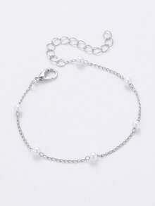 1pc Simple And Elegant Pearl Chain Bracelet, Suitable For Women For Daily, Festival And Party Wear Winter Gifts