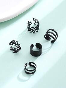 5pcs/Set Copper Alloy Spiral Soft Cartilage Clip-On Hoop Ear Cuffs Set, Non-Piercing Cartilage Spiral Adjustable Ear Clip Earrings - Black - View 2