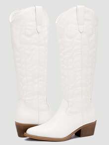 GLOBALWIN Women's Knee High Long Pointed Toe Western Cowboy Boots For Women Fall Boots Halloween Season - 白色 - 查看 1