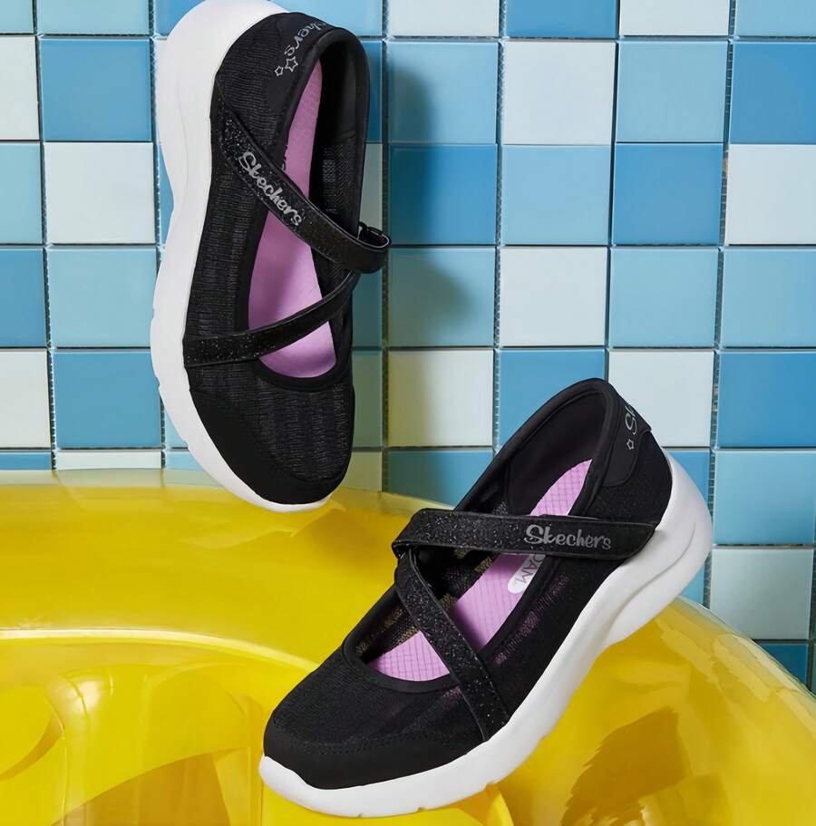 Skechers 魔鬼氈女童鞋瑪麗珍休閒鞋 - 黑色 - 查看 1