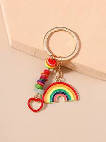 1pc Creative Tassel Turquoise Ball Heart Rainbow Keychain, Everyday Accessory Car Accessories Bag Charm Backpack For School - Multicolor - View 11